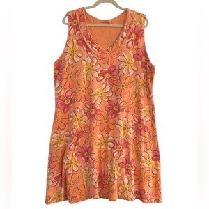 Fresh Produce Floral Mini Dress Sleeveless V-Neck Size 3X Coral Pink